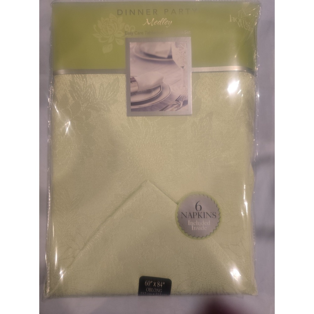 Homewear Dinner Party Medley Sage Tablecloth 60x84 Oblong w/ 6 Napkins NIP